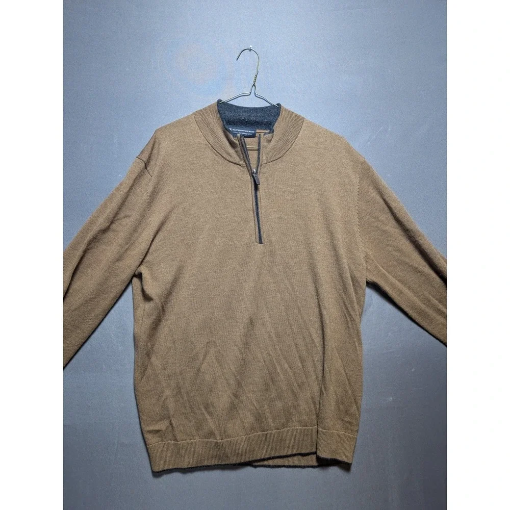 Hart Schaffner Marx Sweater Men's Large Brown Tight Knit Merino Wool Quarter Zip